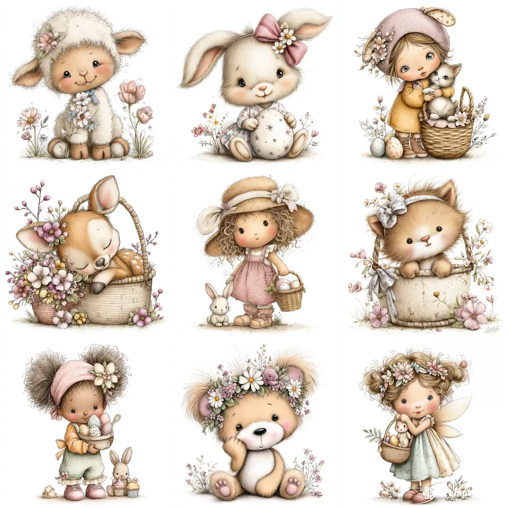 Spring Baby Animals Easter Cards Clipart