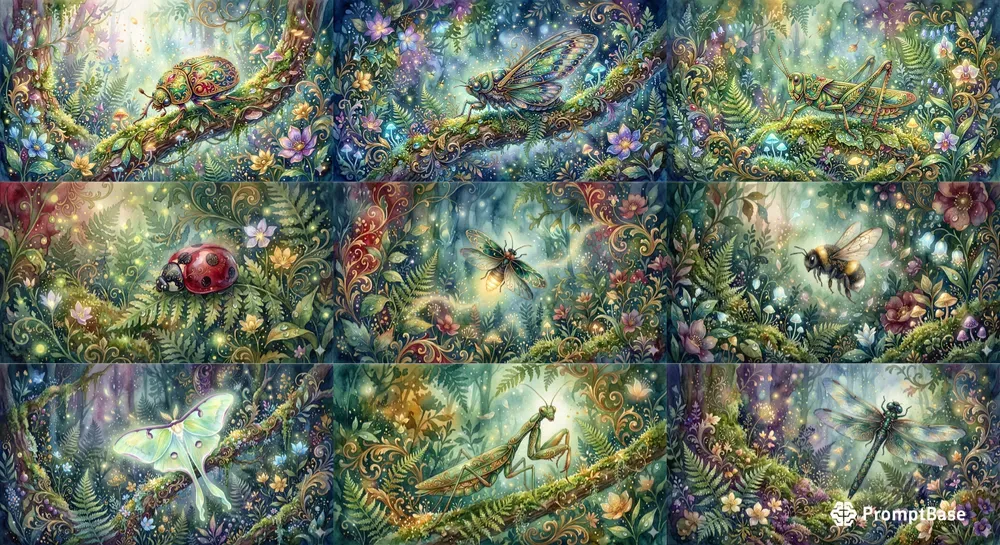 Dreamy Fantasy Forest Insects
