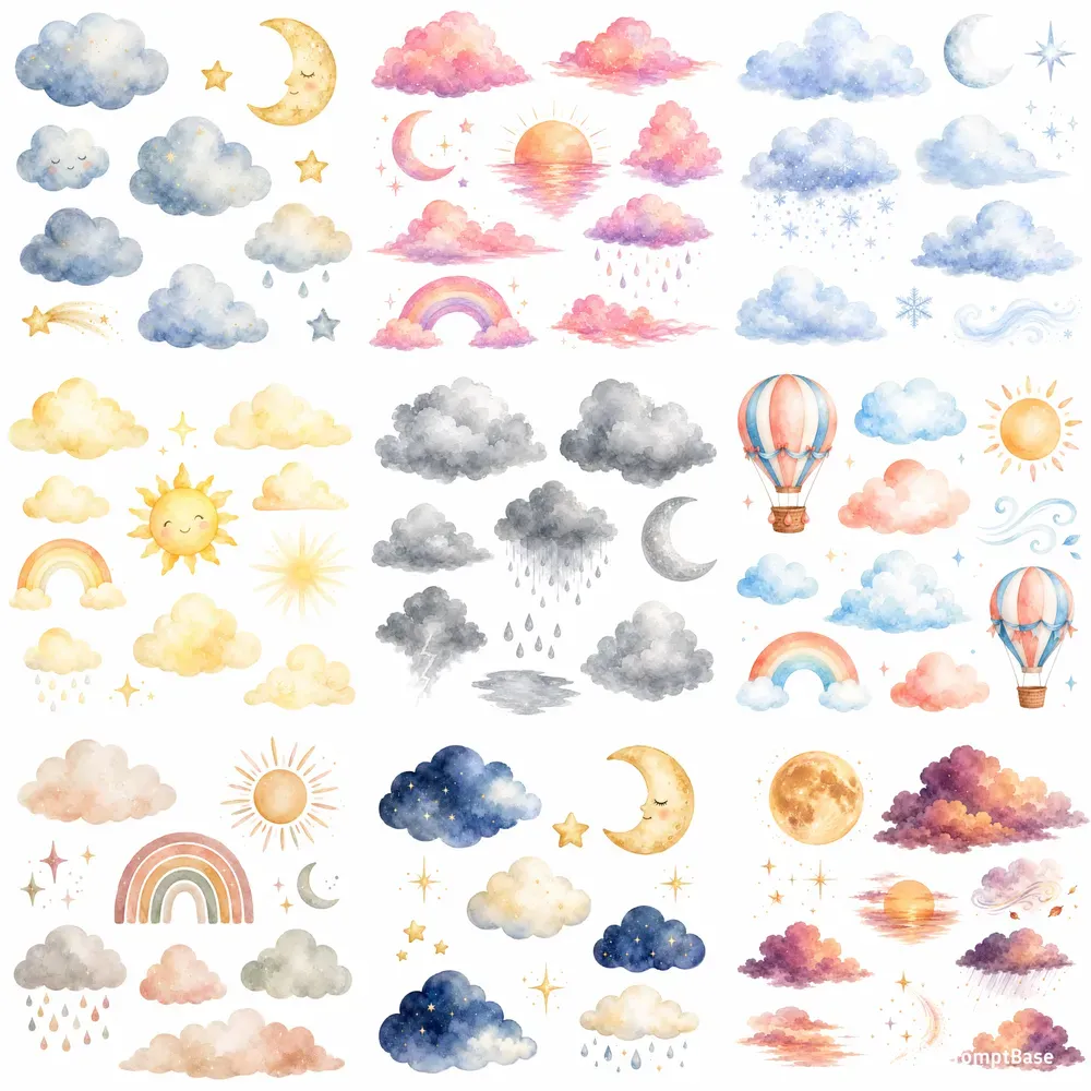 Watercolor Cloud Sky Clipart Sets