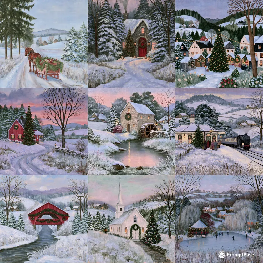 Snowy Christmas Countryside Art