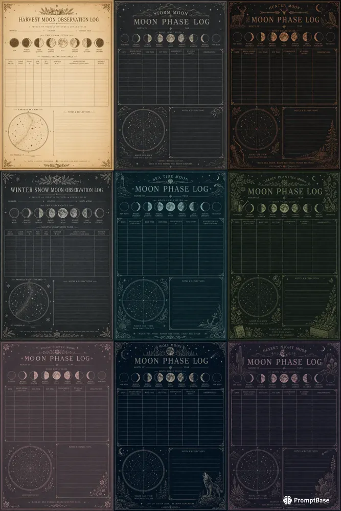 Moon Phase Log Journal Pages