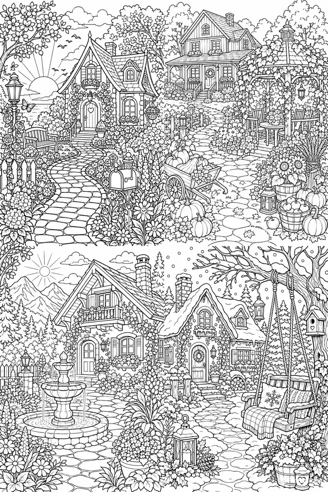 Cozy Home Garden Coloring Book Pages