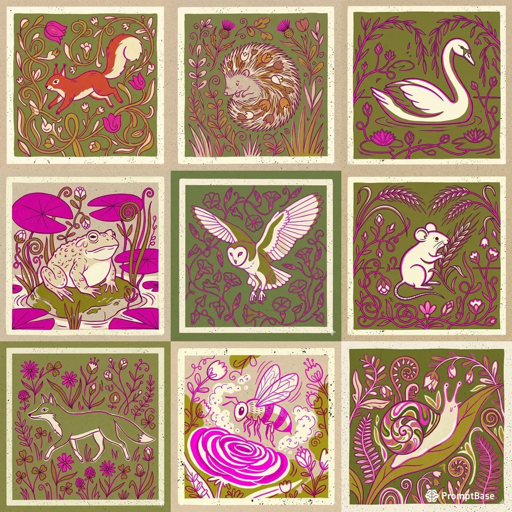 Naive Folk Garden Animal Illustrations