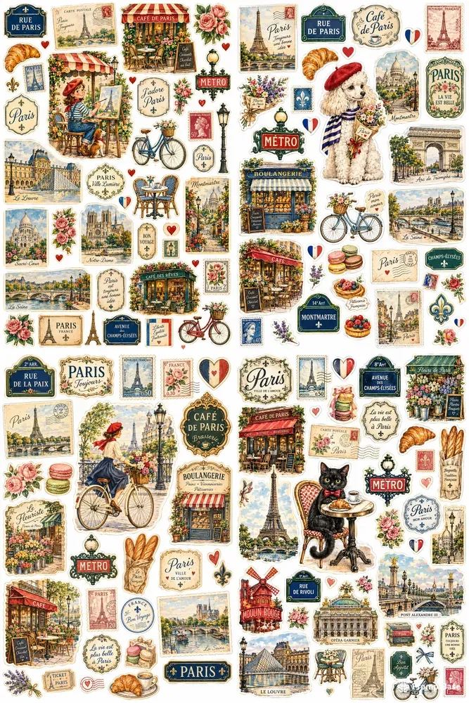 Vintage Paris Travel Sticker Sheets