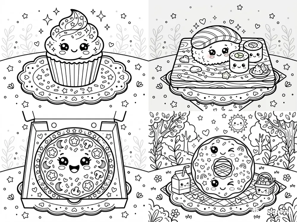 Cute Kawaii Food Coloring Pages