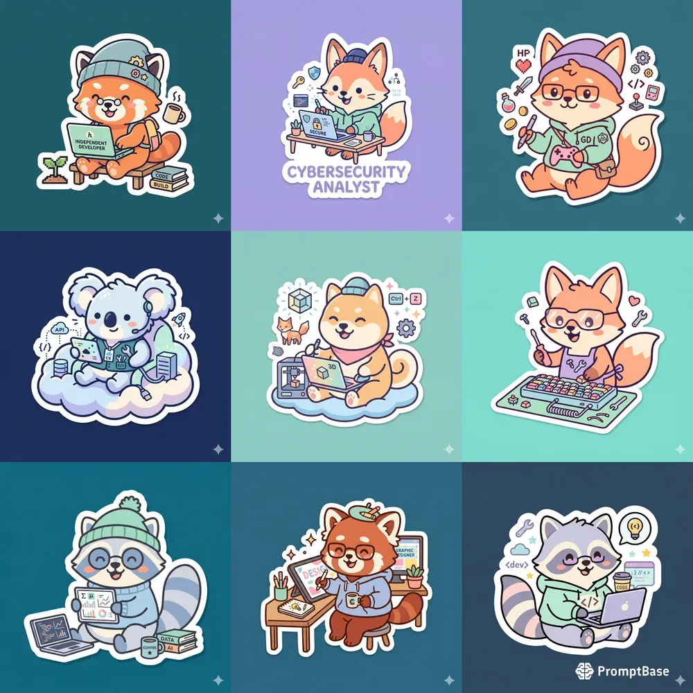 Cute Minimalist Tech Animal Stickers