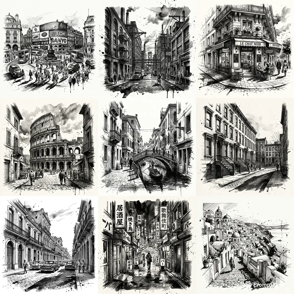 Urban City Ink Sketches