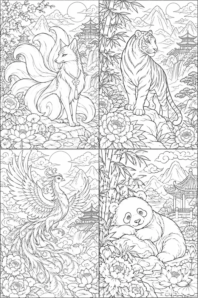 Chinese Style Animal Coloring Books