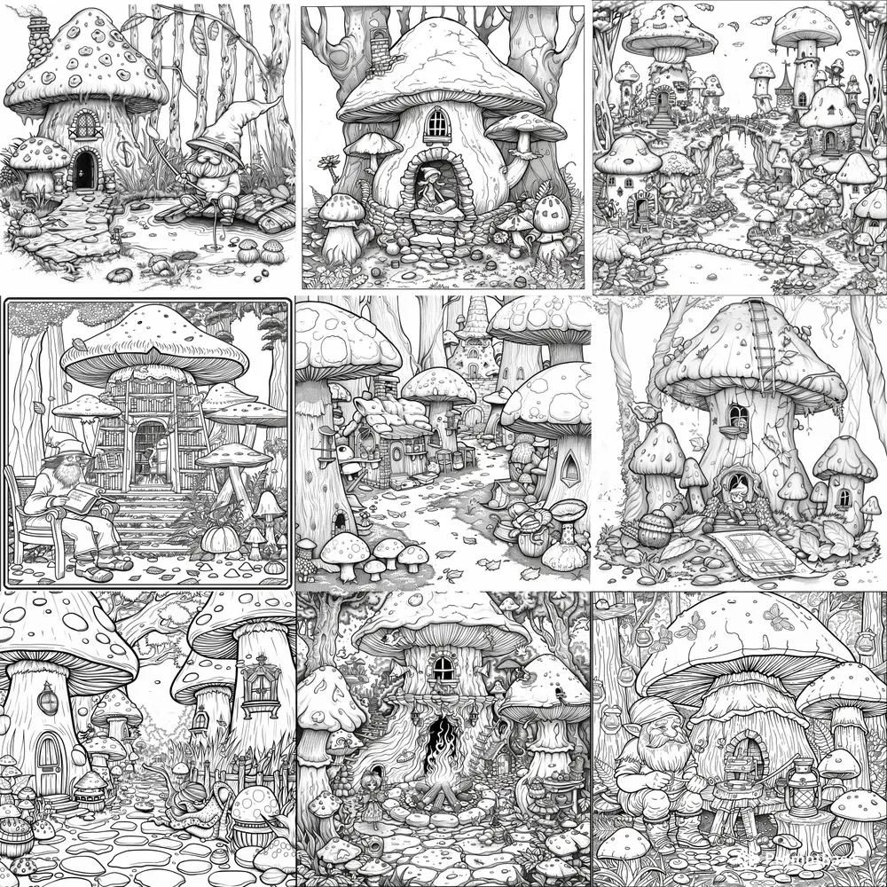 Enchanted Mushroom Village Coloring Books