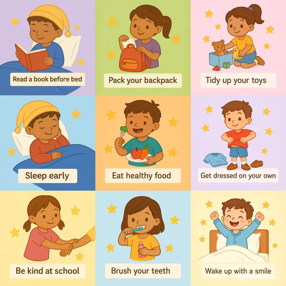 Happy Kids Daily Habits Flashcards