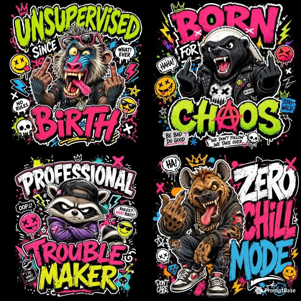 Savage Animal Graffiti Sticker Tshirts