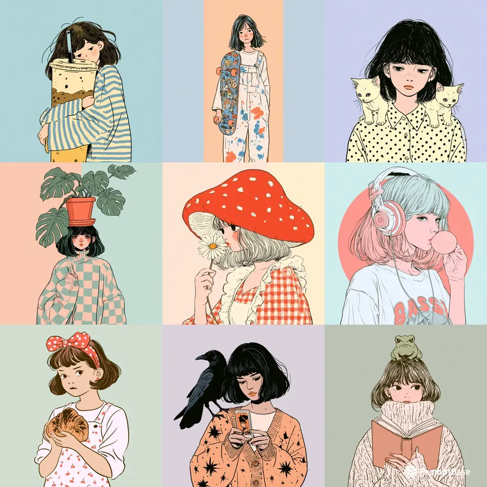 Quirky Pastel Indie Line Art