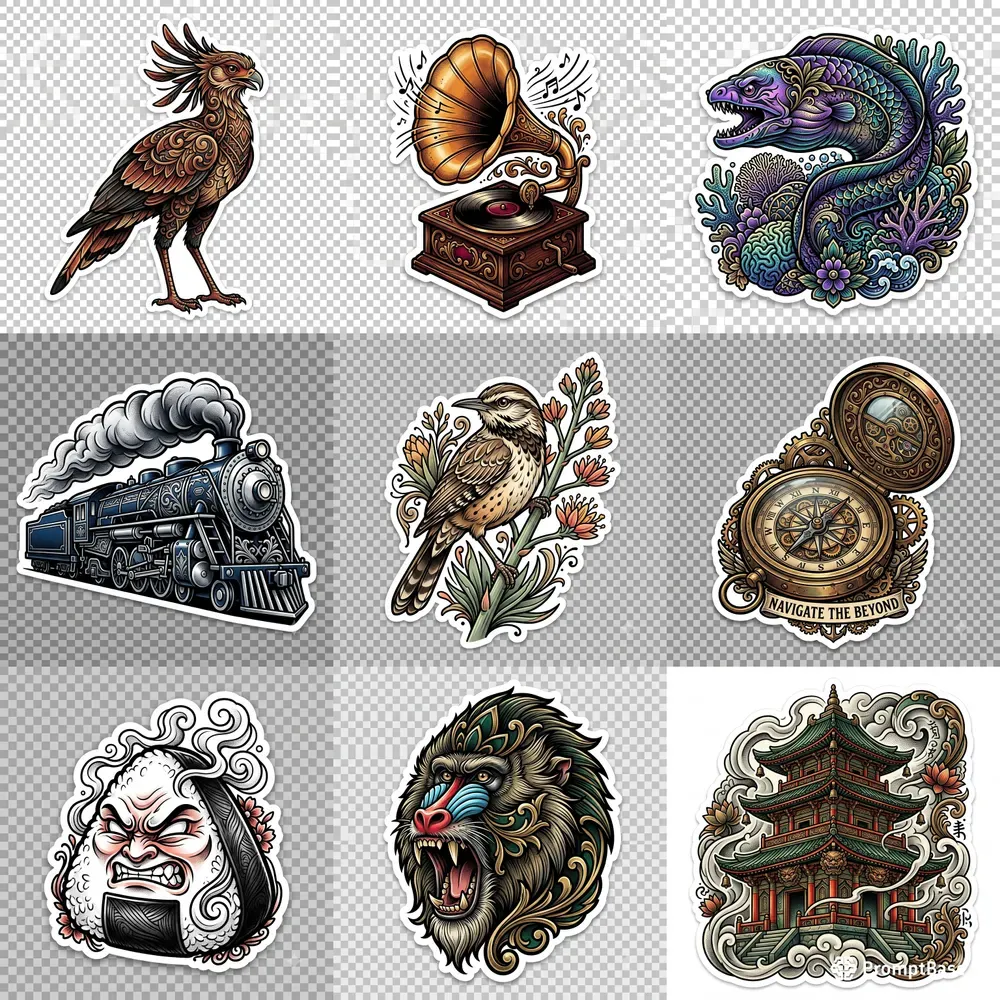 Vibrant Neotraditional Tattoo Stickers