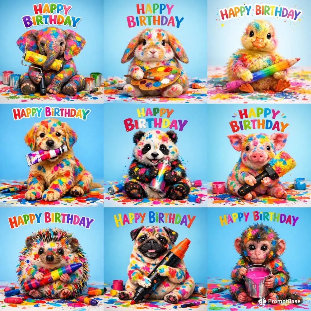 Whimsical Paintsplattered Animals