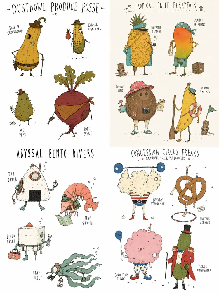 Anthropomorphic Food Character Sheets