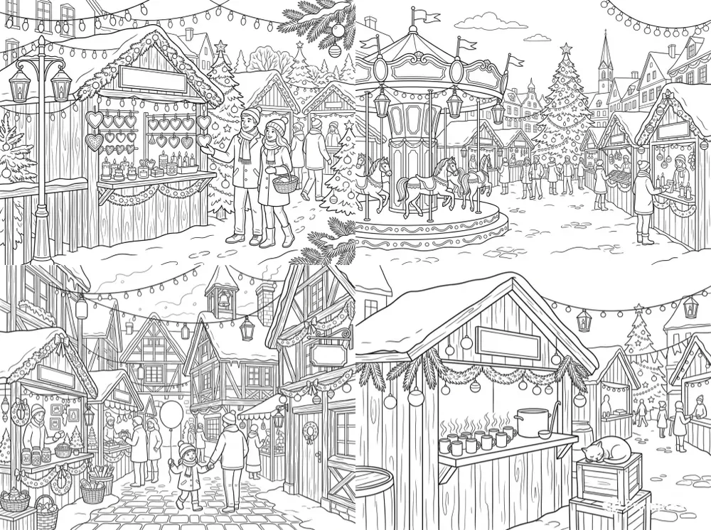 Cozy Christmas Market Coloring Pages