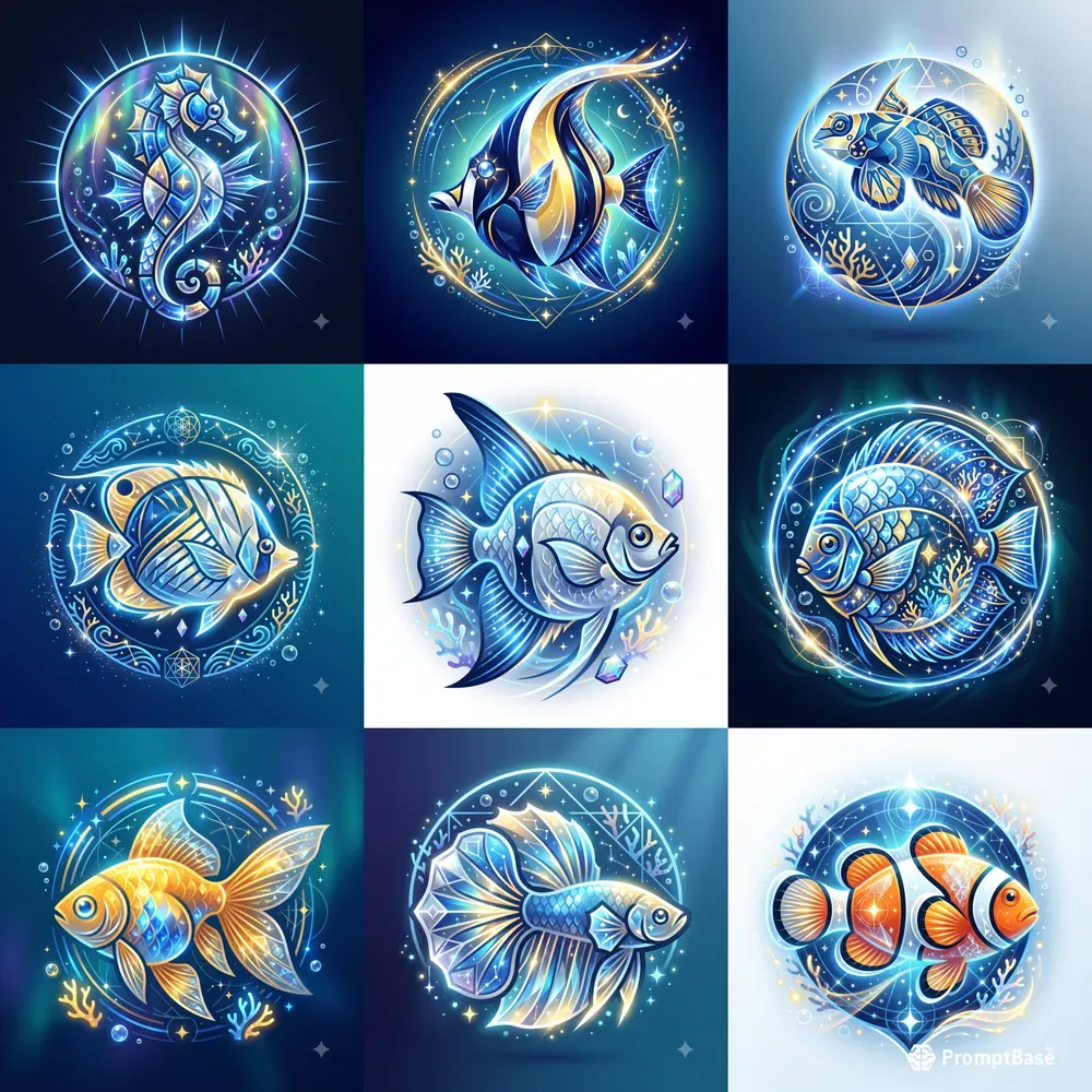 Minimalist Glowing Fish Emblems