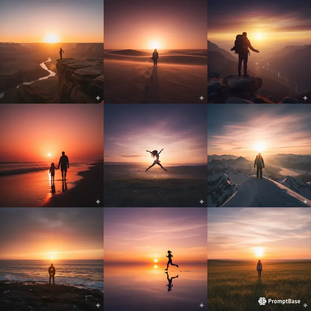 Human Silhouettes In Landscape Glows