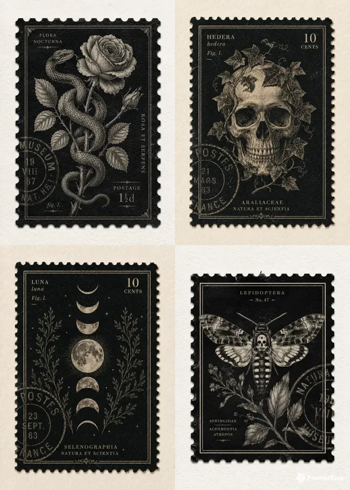 Antique Botanical Engraving Stamps