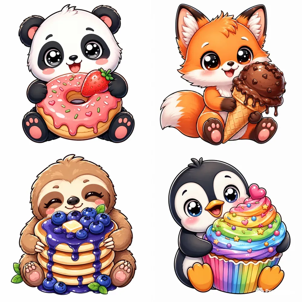 Kawaii Animal Food Stickers