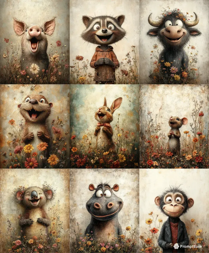 Whimsical Animals In Flower Gardens