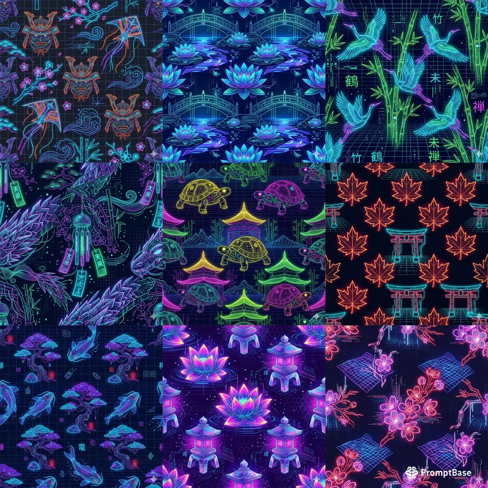 Cyber Zen Synthwave Japanese Patterns