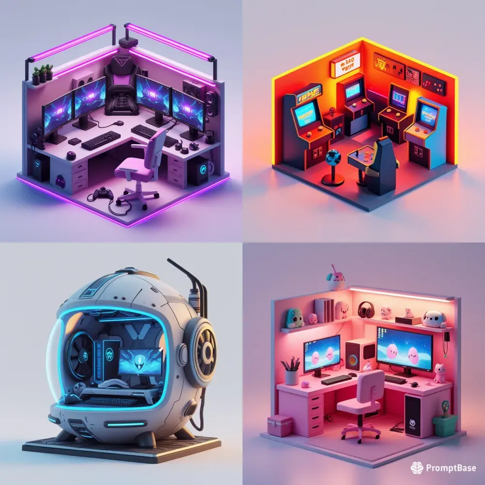 3D Cyberpunk Gaming Setup Dioramas