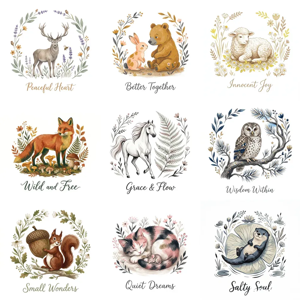 Customizable Cozy Watercolor Animal Art