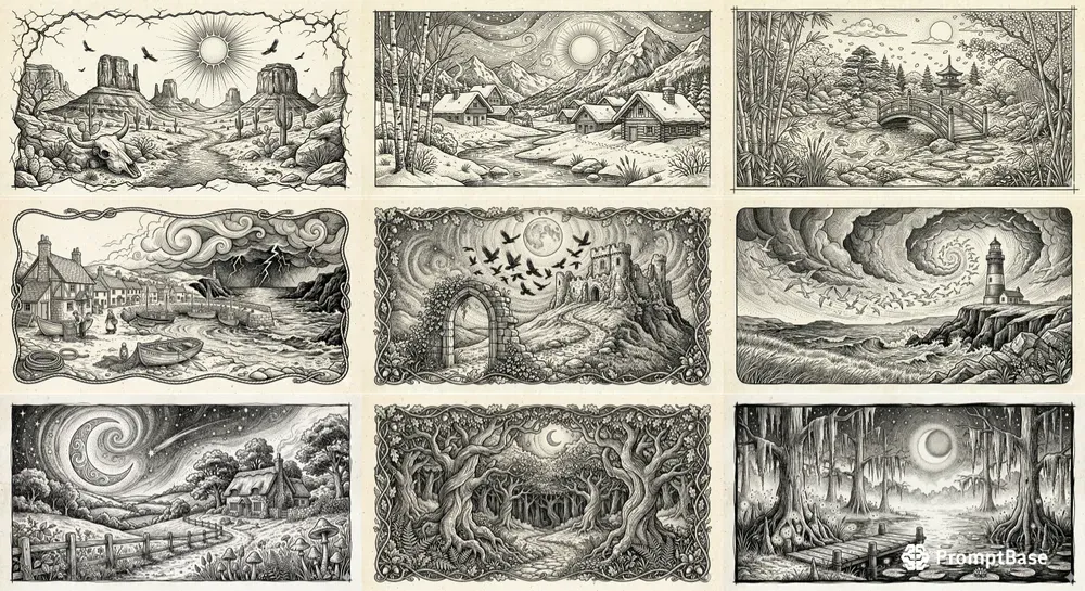 Ink Pen Storybook Landscapes