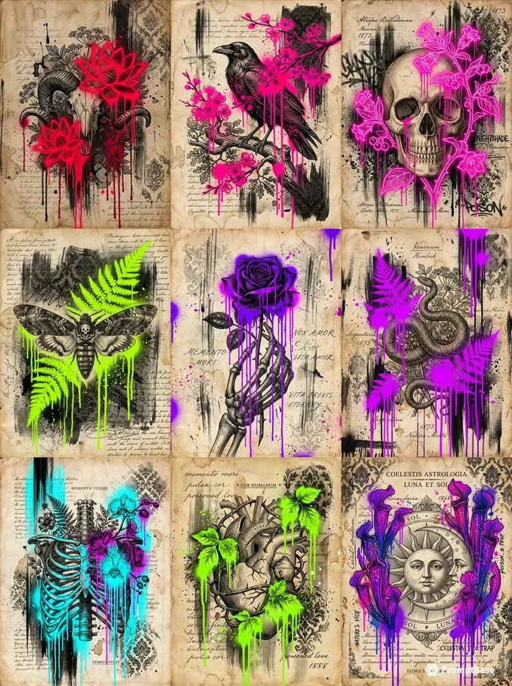 Dark Botanical Gothic Neon Junk Journals