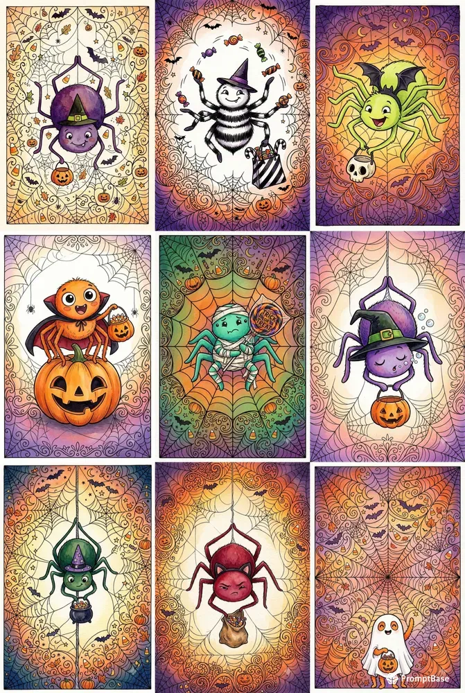 Cute Halloween Spider Watercolors