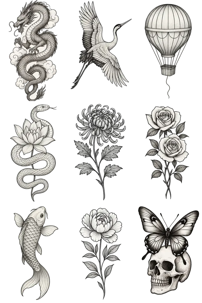 Black White Tattoo Style Illustrations