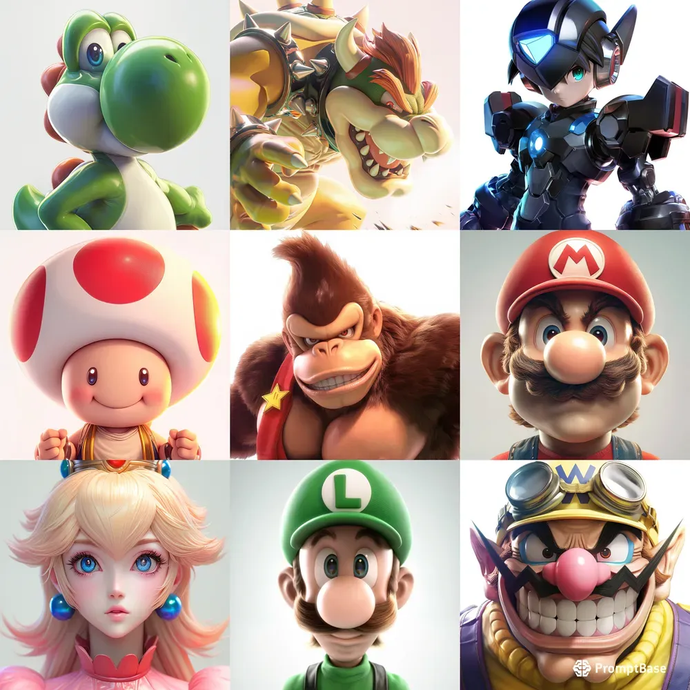 Hyperdetailed 3D Nintendo Portraits
