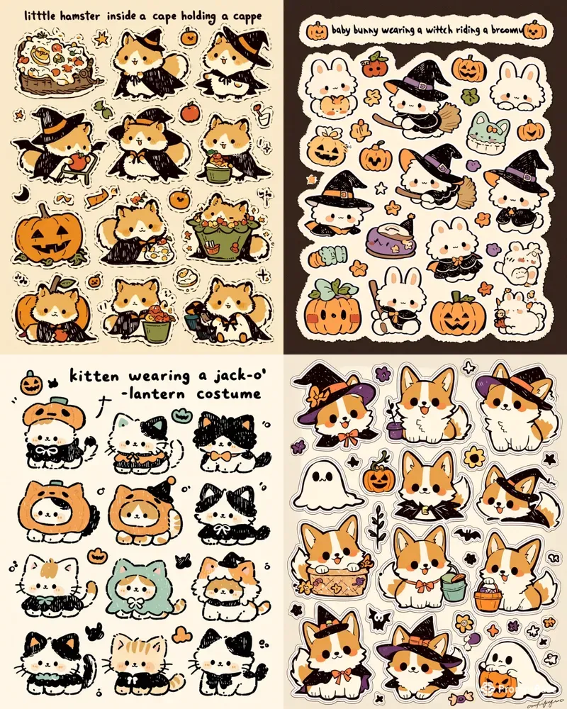 Kawaii Halloween Doodle Stickers