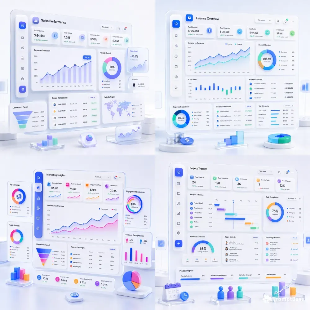 Colorful 3D Business Dashboard UIs