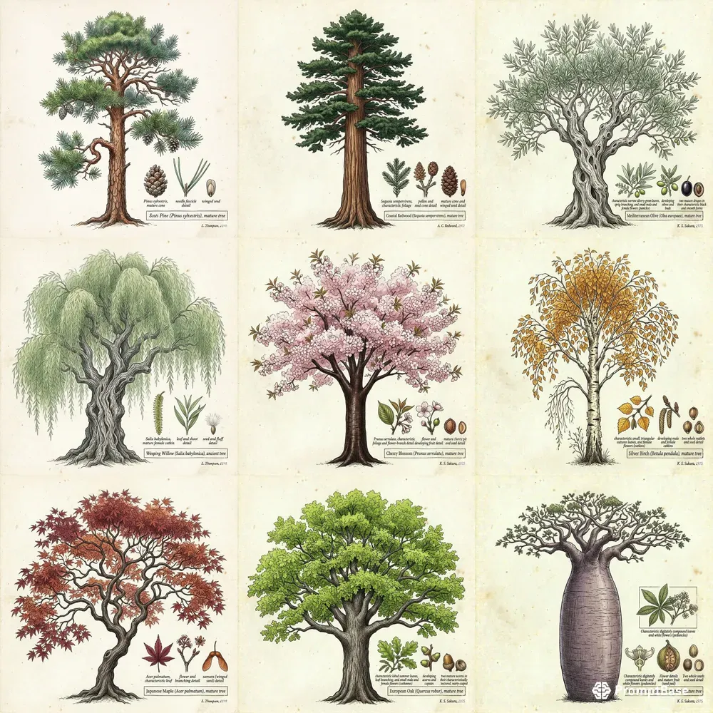 Botanical Watercolor Tree Art