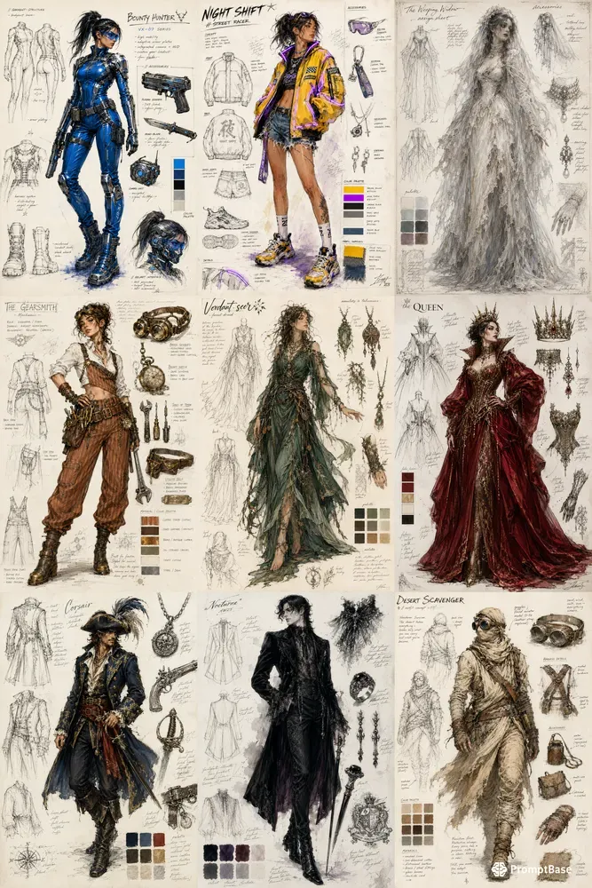 Mixed Media Fashion Sketch Sheets