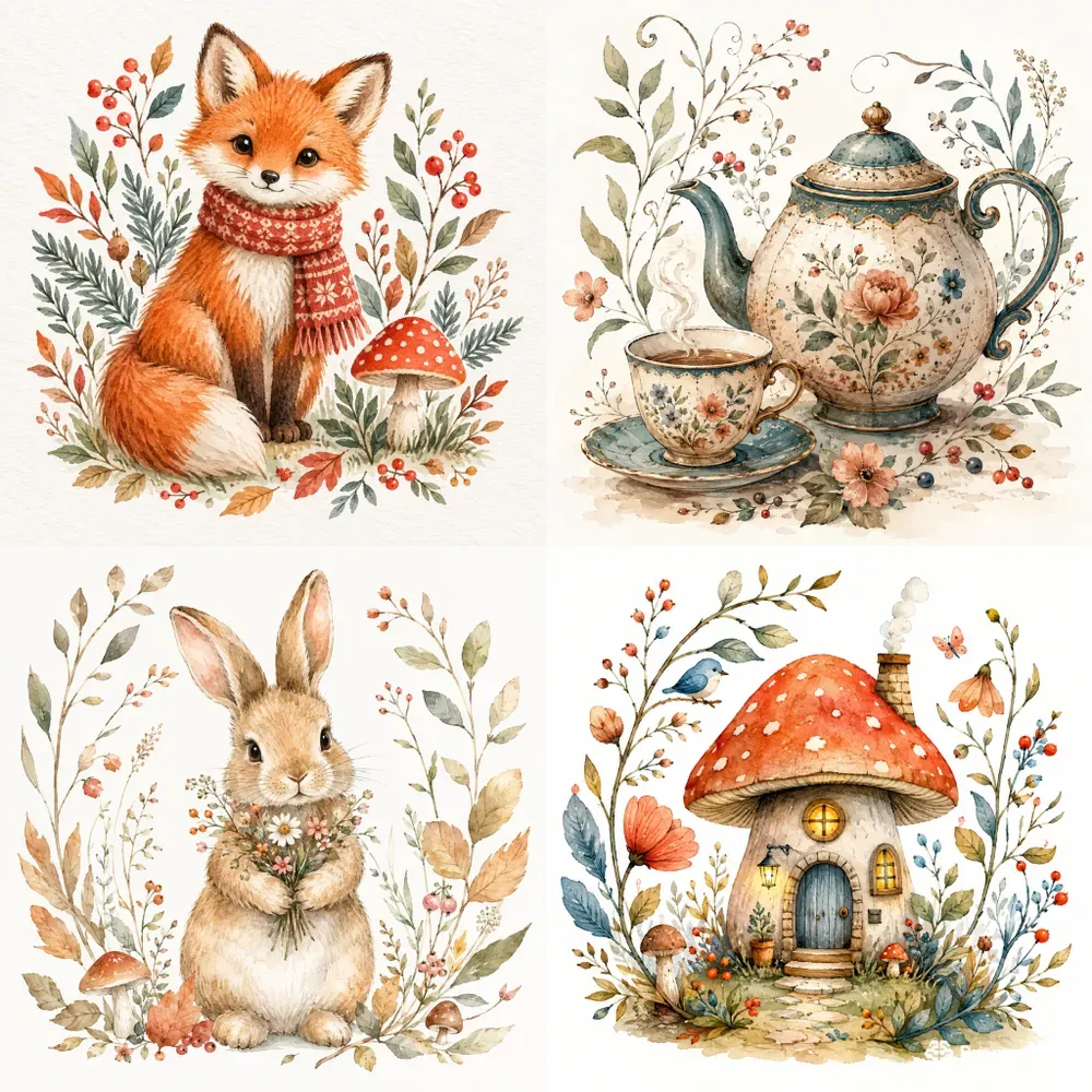 Cozy Folk Watercolor Illustrations