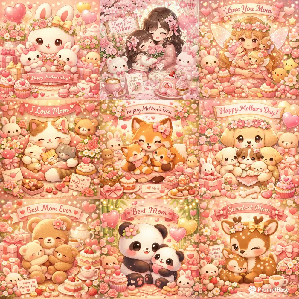 Kawaii Mothers Day Illustrations
