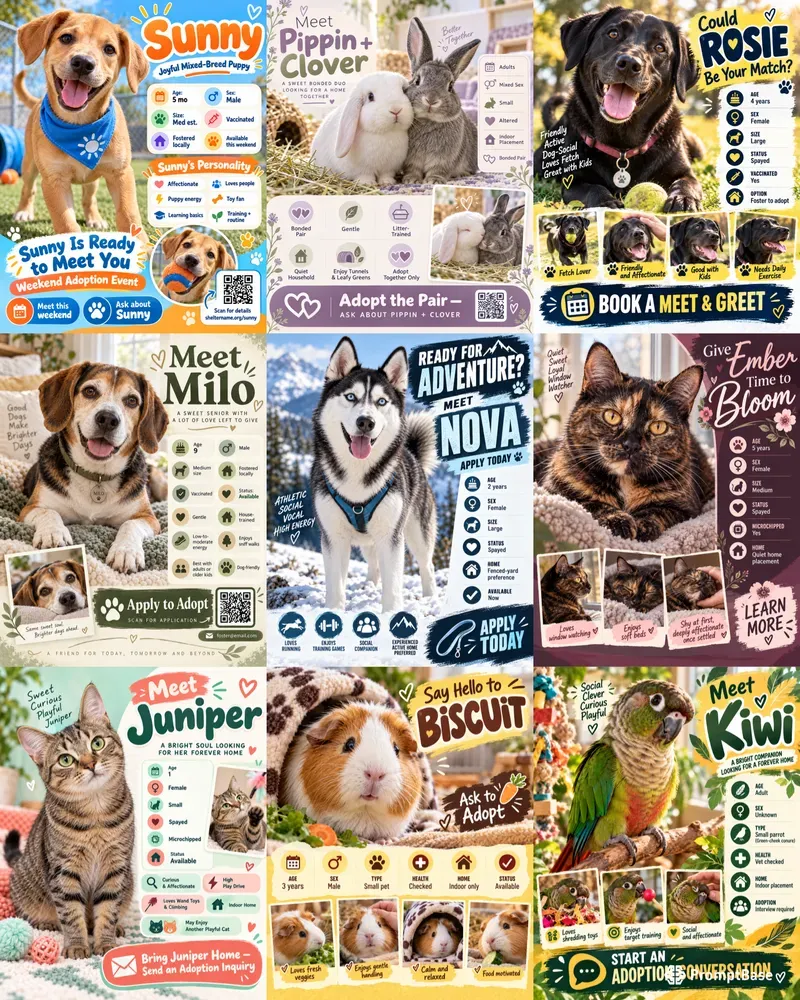 Pet Adoption Profile Flyer Social Cards