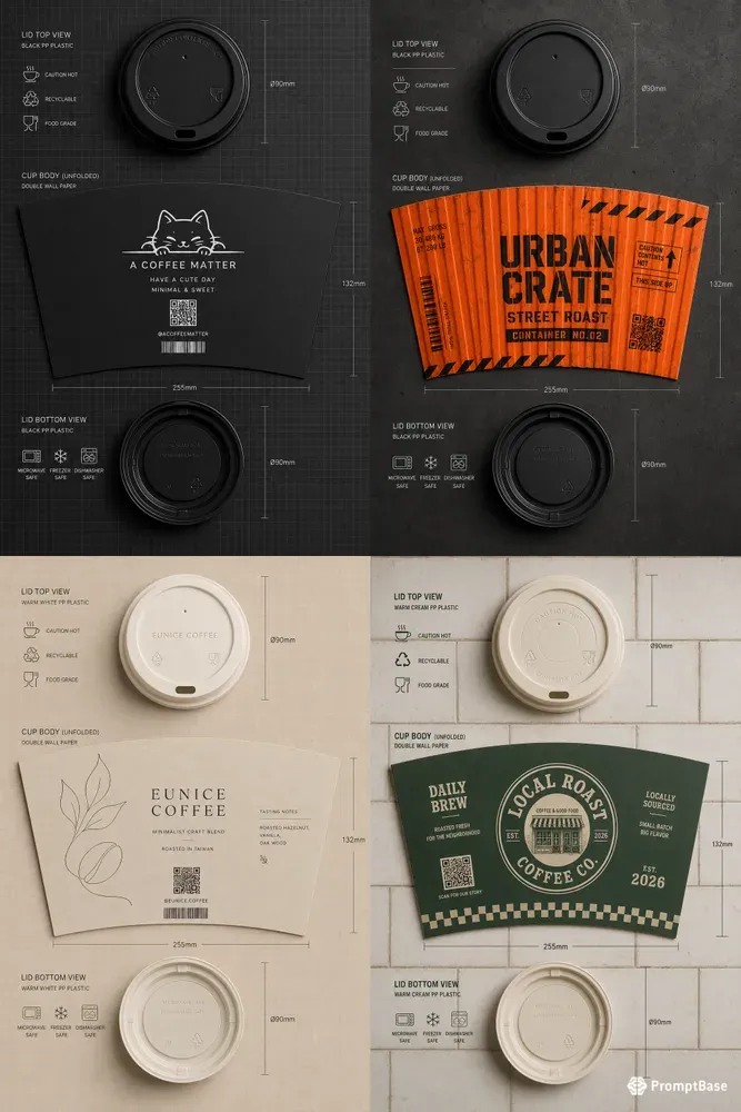 Technical Flatlay Coffee Cup Lid Designs