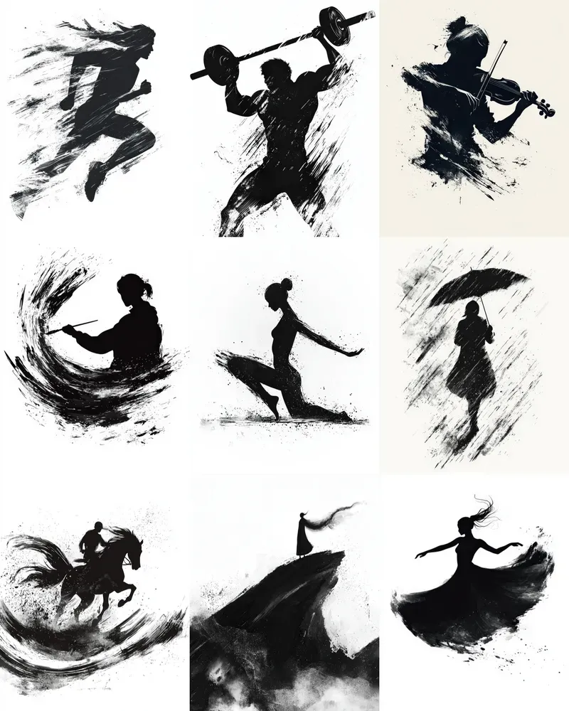 Dynamic Silhouettes Ink Illustrations