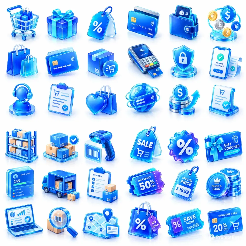 3D Ecommerce Icons 4 Creative Sets