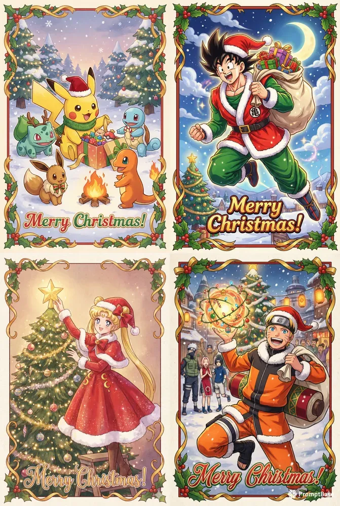 Anime Christmas Postcards