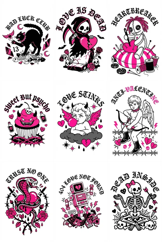 Y2k Anti Valentine Tattoo Flash