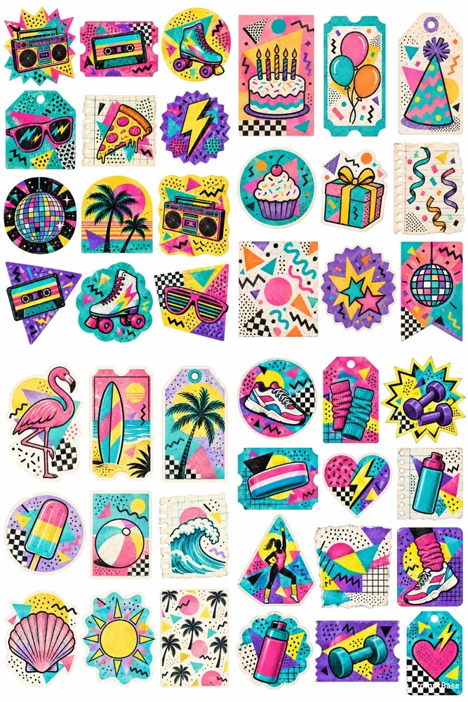 Retro 80s Memphis Ephemera Sheets