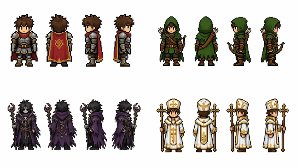 8bit RPG Character Turnaround Sprites