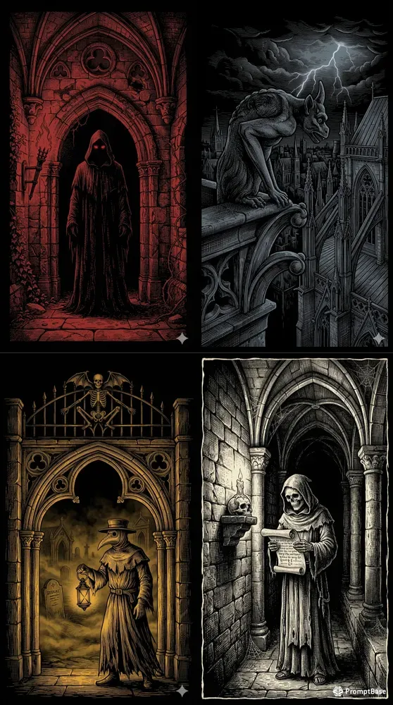 Dark Gothic Duotone Engravings