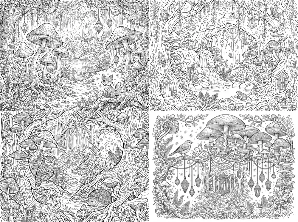 Fantasy Mushroom Forest Coloring Pages