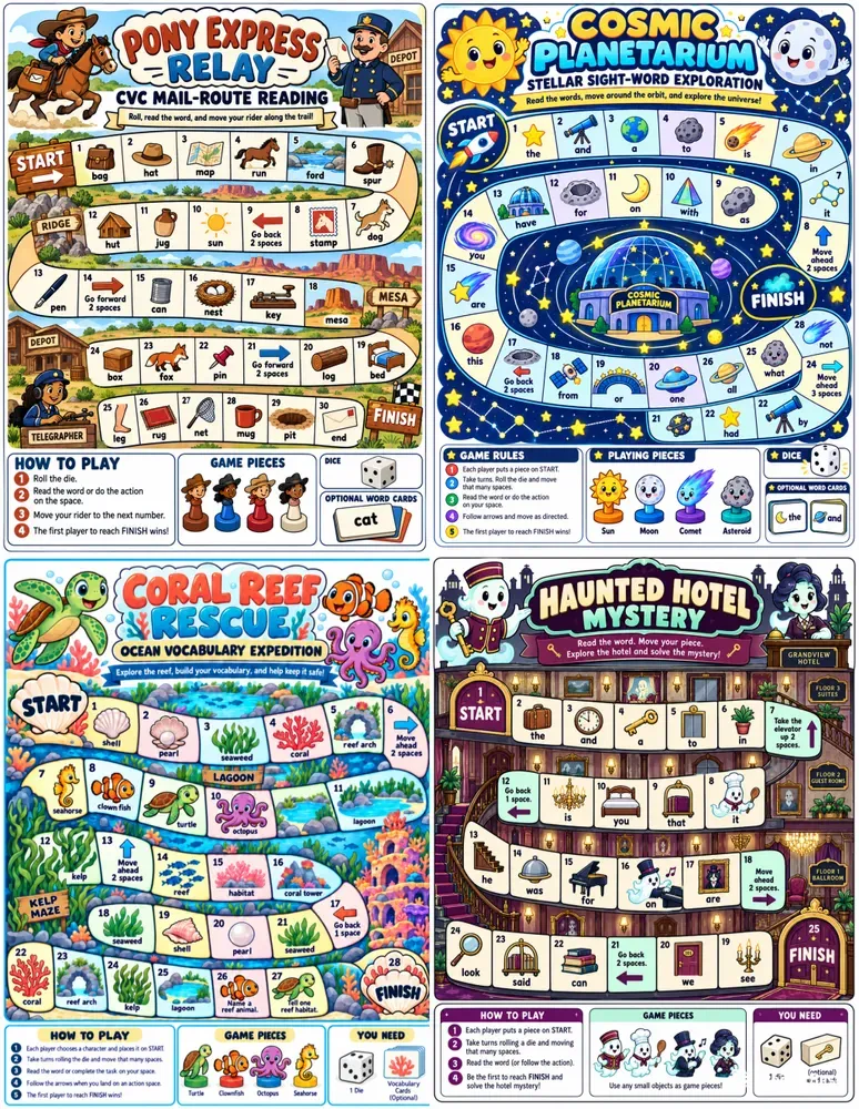 Phonics Literacy Learning Board Games